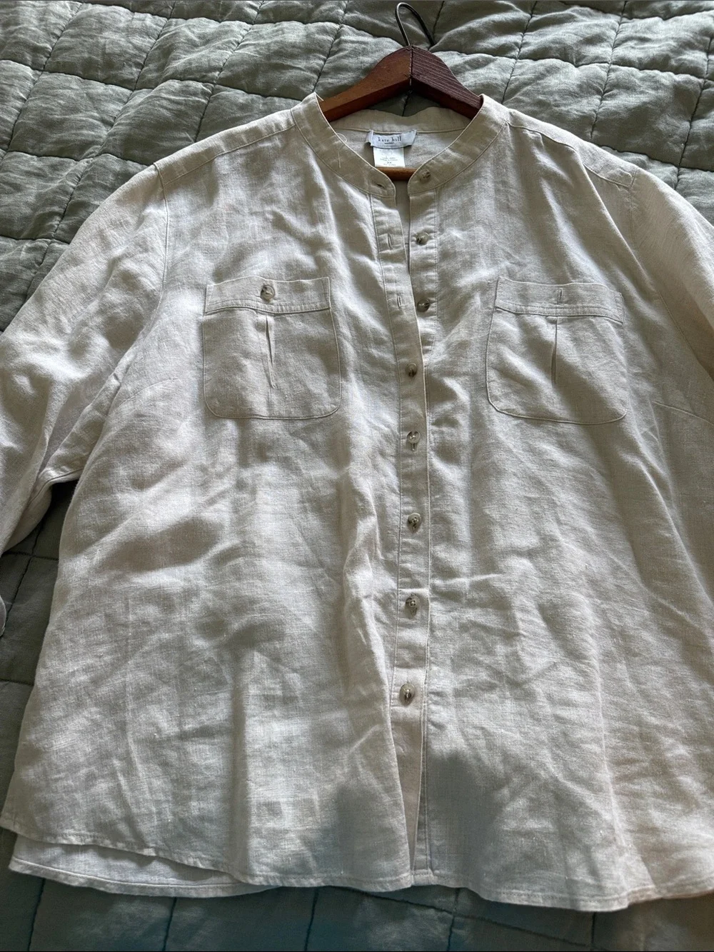 Kate Hill 100% Linen Button Front Top Cream Beige Plus Size 2X Lightweight - Picture 4 of 6